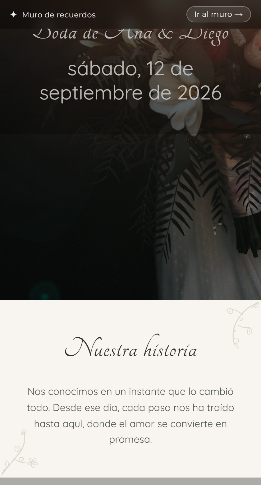 Portada de invitación digital con monograma, nombres de los novios y cuenta regresiva